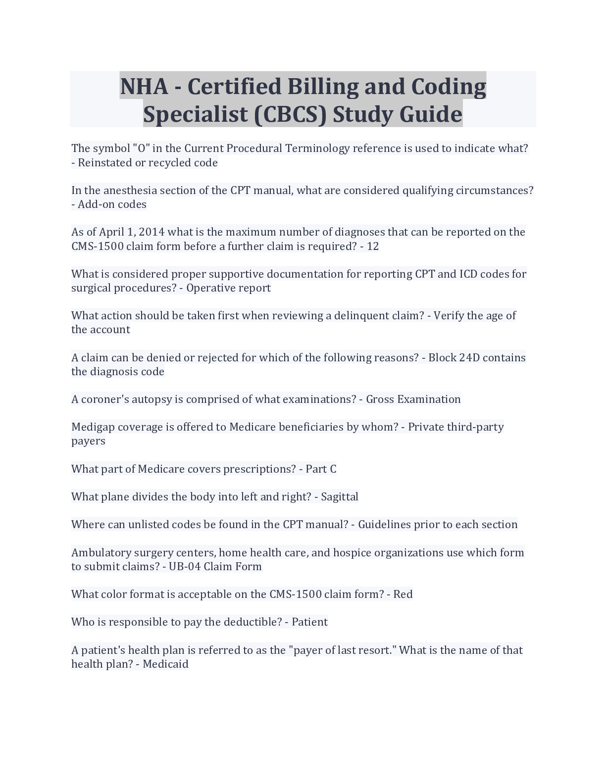 Preview image for NHA - Certified Billing and Coding Specialist (CBCS) Study Guide